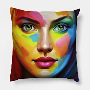 Rainbow girl, Colorful portrait, Rainbow colors, Vibrant personality Pillow