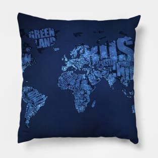 Typographic World Map (Night) Pillow