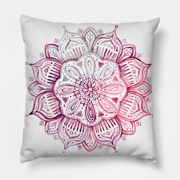 Burgundy Blush Watercolor Mandala Pillow by micklyn