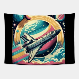 Orbital Dreams: Retro Shuttle Over Cosmic Vistas Tapestry