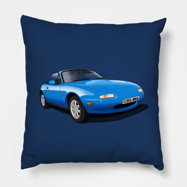 1990 Mazda MX5 in blue Pillow by candcretro