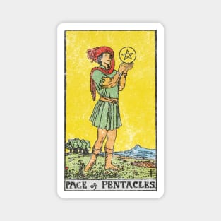 Page of pentacles tarot card (distressed) Magnet