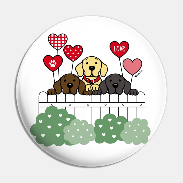 Three Labradors Watching Heart Balloons Pin by HappyLabradors