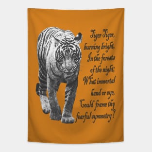 Tiger in Black & White- with William Blake verse - Dark font Tapestry