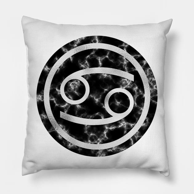 Black Marble Zodiac - Cancer Pillow by BiscuitSnack