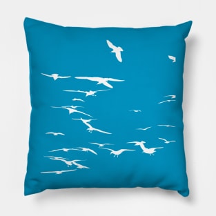 Happy Seagulls Flying In The Sky White Silhouette Pillow