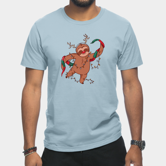 Discover Merry Slothmas // Cute Cartoon Sloth in Christmas Lights - Merry Slothmas Funny Christmas - T-Shirt