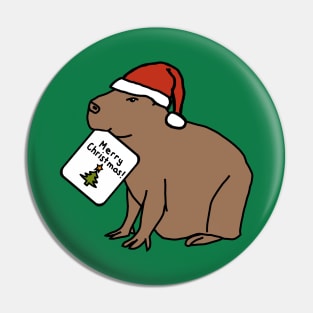 Cute Capybara says Merry Christmas Pin