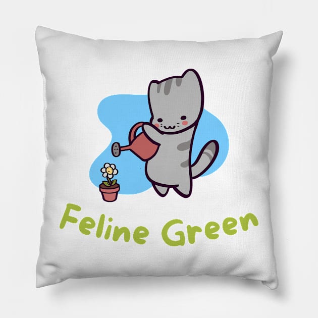 Feline Green Pillow by ThumboArtBumbo