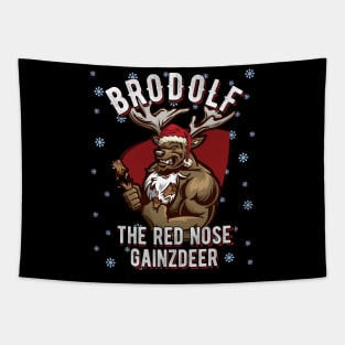 Brodolf red nose gainzdeer Christmas Bodybuilding Tapestry