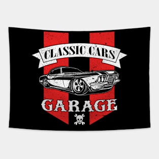 Classic Cars Garage Tapestry