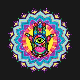 Colourful Lucky Hamsa Hand Mandala T-Shirt