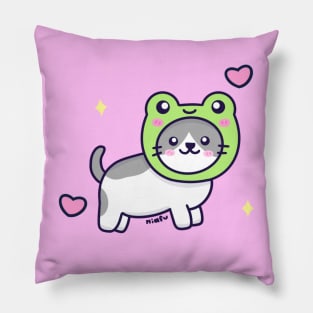 Kitty with a frog hat Pillow