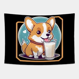 Corgi dog drinking milk Tapestry