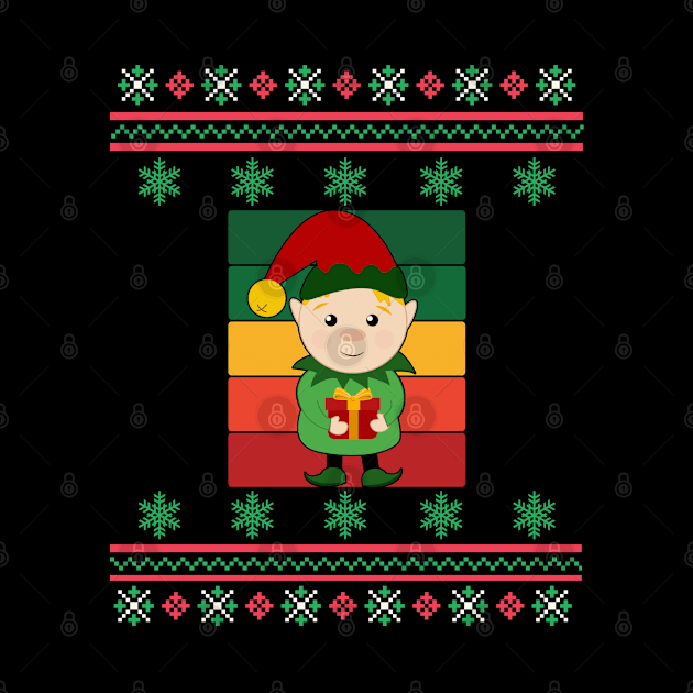 Elf Faux Ugly Christmas Sweater Funny Holiday Design by Up 4 Tee