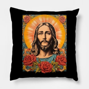 Vintage Retro Jesus Lithograph Pillow