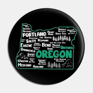 Cute map of Ontario Oregon, Portland, Salem, Eugene, Springfield, Bend, Medford Pin