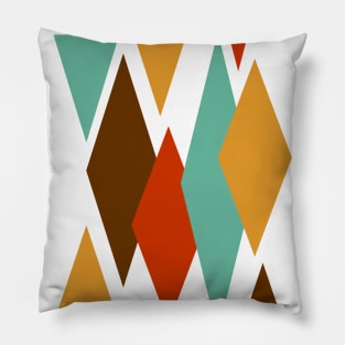 Blue Brown Diamonds Triangles Mid Century Modern Pillow