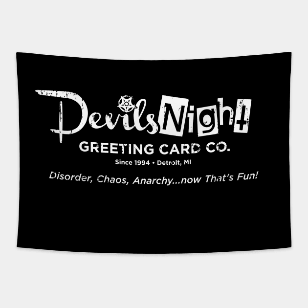 Devil's Night Greeting Card Co (white ink) Tapestry by SaltyCult