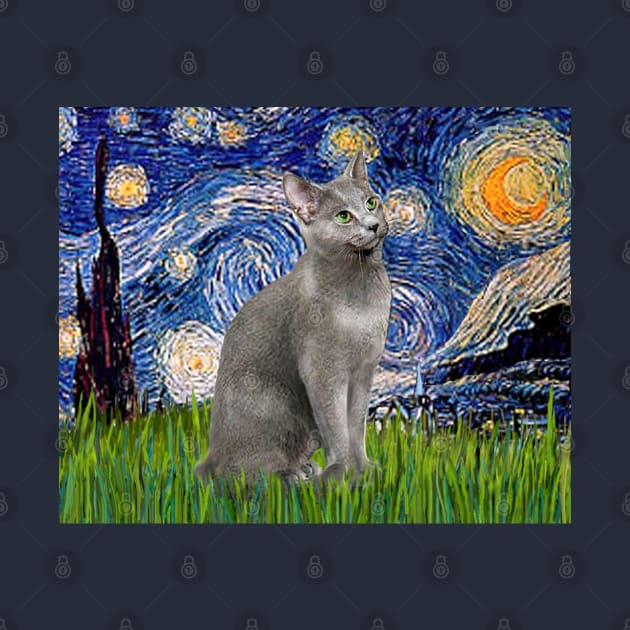 Starry Night with a Russian Blue Cat by Dogs Galore and More