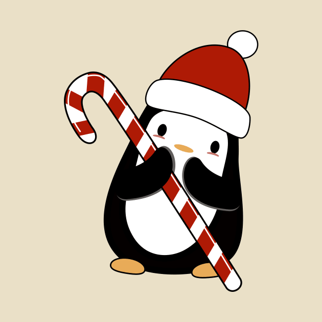 Kawaii penguin with her candy cane by happinessinatee