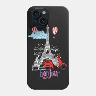 Addicted to Paris (Bonjour_Black Background) Phone Case