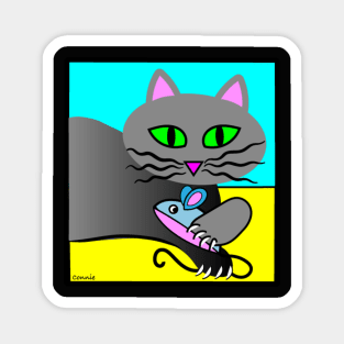 Grey Cat with Catnip Mouse Magnet