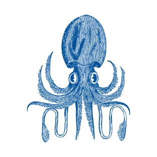 Playful Octopus Art Block Print in Blue T-Shirt