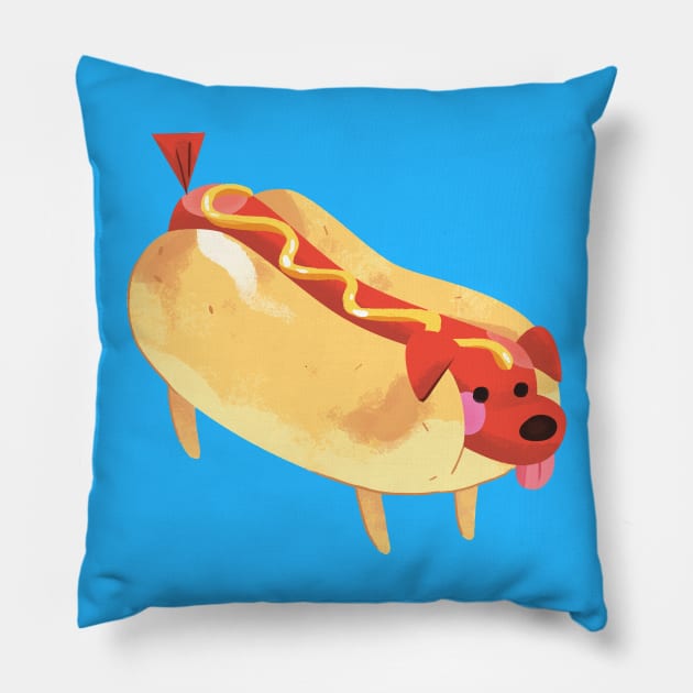 Hot Dogger Pillow by Mel Draws