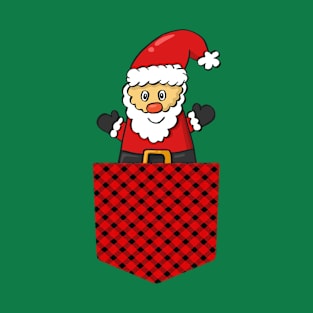 Funny Santa Claus in the plaid pocket T-Shirt