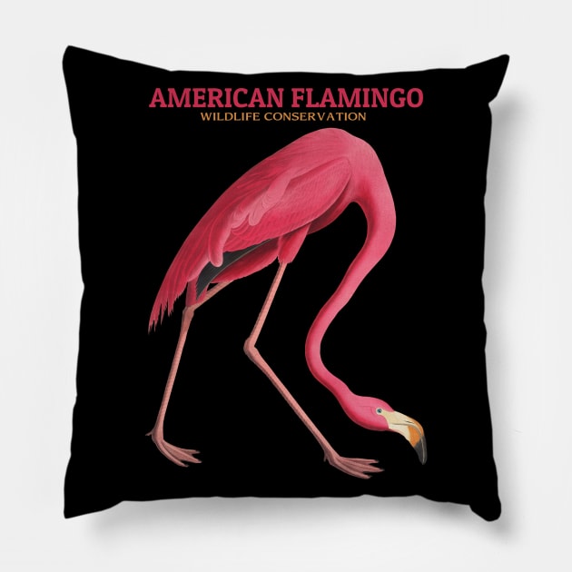 American Flamingo Wildlife Conservation Pillow by KewaleeTee