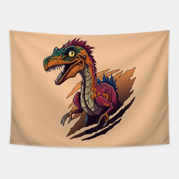 Velociraptor Dinosaur Vivid Colors Tapestry by GAMAS Threads