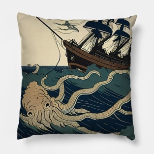 Giant Squid Attacking A Ship Pillow