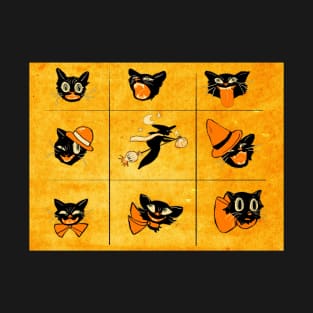 Vintage Style Halloween Cat Grid T-Shirt