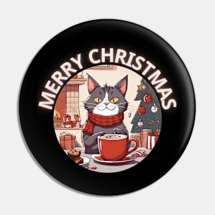 Cozy Christmas Cat Hot Choco Tree Pin