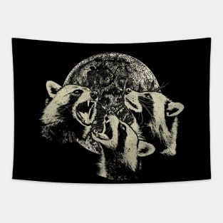 Funny Raccoons Howling at the Moon Tapestry