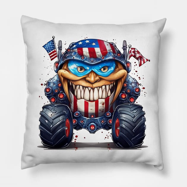 4th of July Monster Truck #3 Pillow by Chromatic Fusion Studio