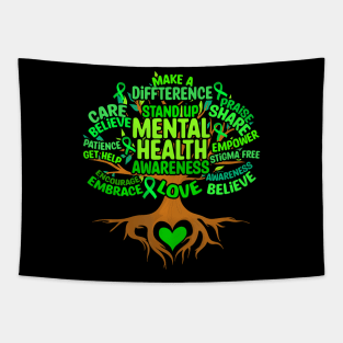 Mental Health Awareness Tree Mens Womens Grreen Ribbon Tapestry