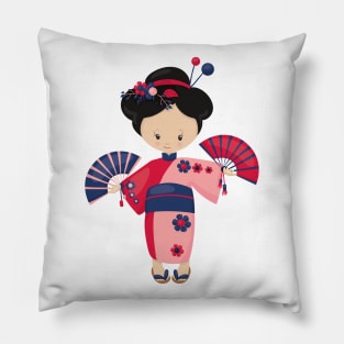 Japanese Girl, Japan, Cute Girl, Pink Kimono Pillow