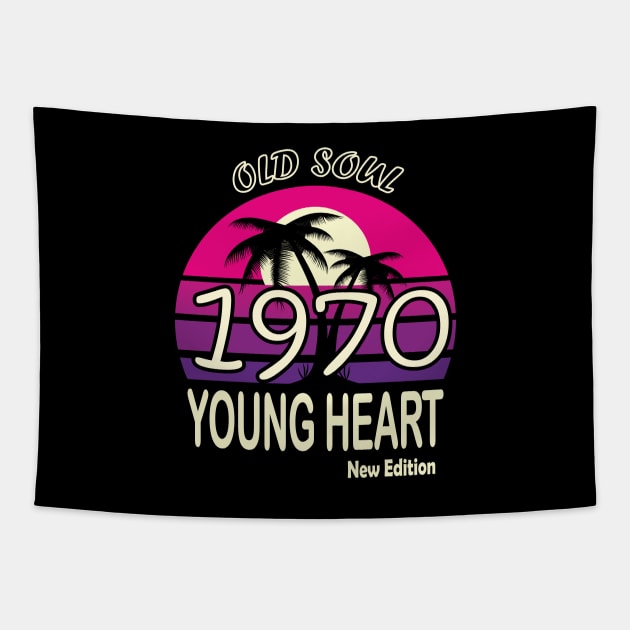 1970 Birthday Gift Old Soul Young Heart Tapestry by VecTikSam