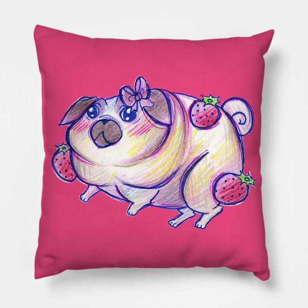 Strawberry Pug Pillow by saradaboru