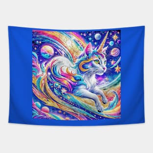 Rainbow Galaxy Unicorn Kitten Tapestry