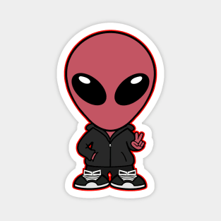 Space Alien Extraterrestrial Peace Hand Sign (Red) Magnet