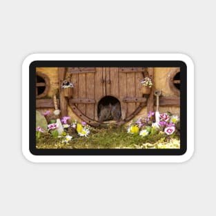 George the mouse in a log pile house - twins Magnet