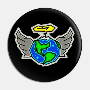 Planet Earth Angel with a Halo and Wings - Angelic Gaia - Earth Angel Pin