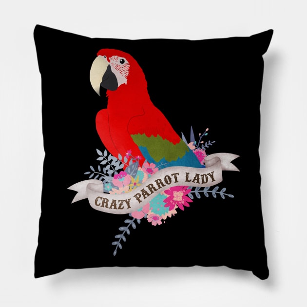 Crazy Parrot Lady Pillow by Psitta