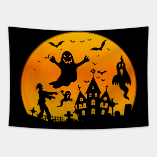 Spooky Moon Halloween Witch Monster Ghost Pumpkin Tapestry