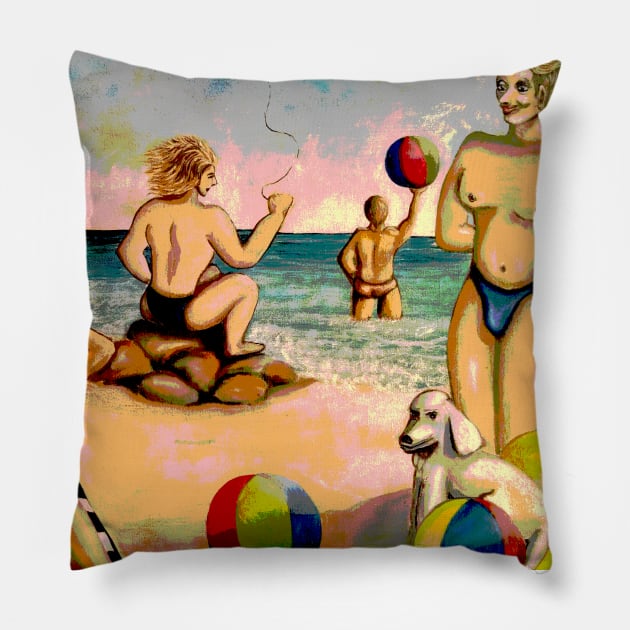 boys on the beach Pillow by Marccelus