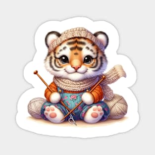 Tiger Knitting A Sweater Magnet