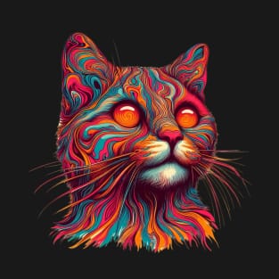 trippy psychedelic cat art T-Shirt